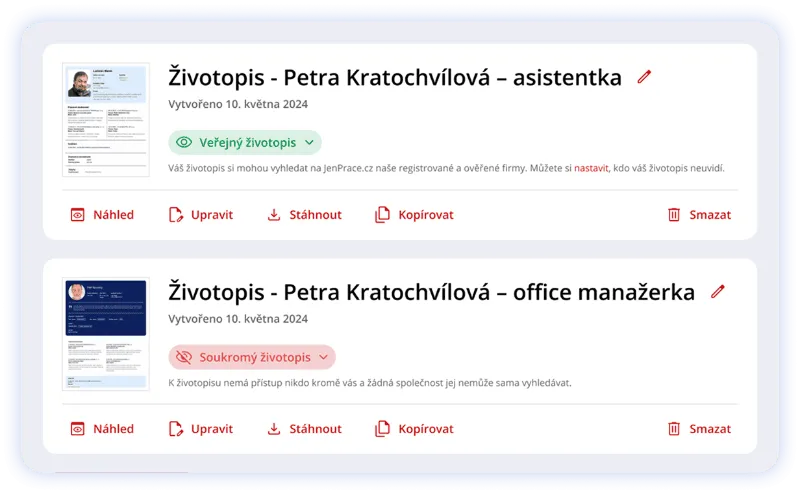 Seznam vytvořených životopisů Seznam vytvořených životopisů - náhled